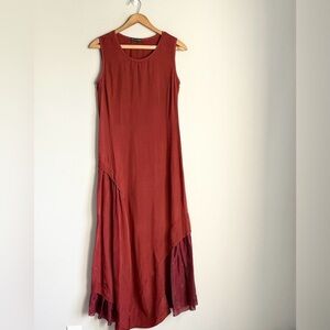 marithe francois girbaud Sleeveless Asymmetrical Hem Maxi Dress in Rust Red 2S